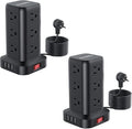 Extension Cord with Multiple Outlets, SMALLRT 2 Pcs Surge Protector Power Strip Tower, Outlet Extender with 12 AC Outlets 4 USB, 6.5FT Extension Cord for Home Office Dorm Room, Overload Protection