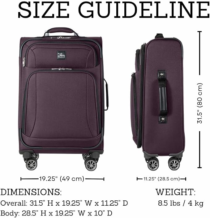 Skyway Epic Softside Large Checked Luggage - Lightweight Suitcase with Wheels | TSA Approved Travel Bag | Spinner Suitcase | Large Luggage Set with Telescoping Handle, 28 inch, Plum