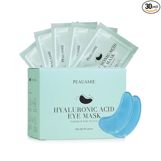PEAUAMIE Under Eye Patchs Hyaluronic Acid Eye Mask for Dark Circles and Puffiness Wrinkle Eye Bags 30 Pairs