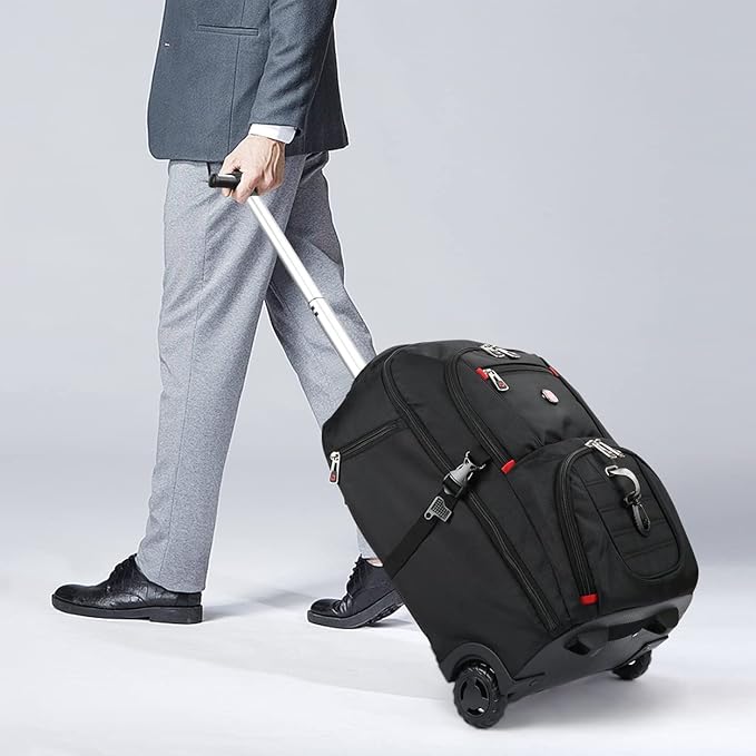 Extra Large Rolling Backpack with Wheels - Water-Resistant, 18" Laptop Compartment, 22.5"x15"x10", 55L Capacity, Ideal Carry-On for Weekend Travel, College, Work - Wheeled Business Backpack for Adults
