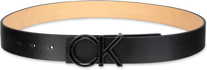 Calvin Klein Men’s CK Monogram Cut Out Buckle Belt – Casual Belt for Jeans & Everyday Wear
