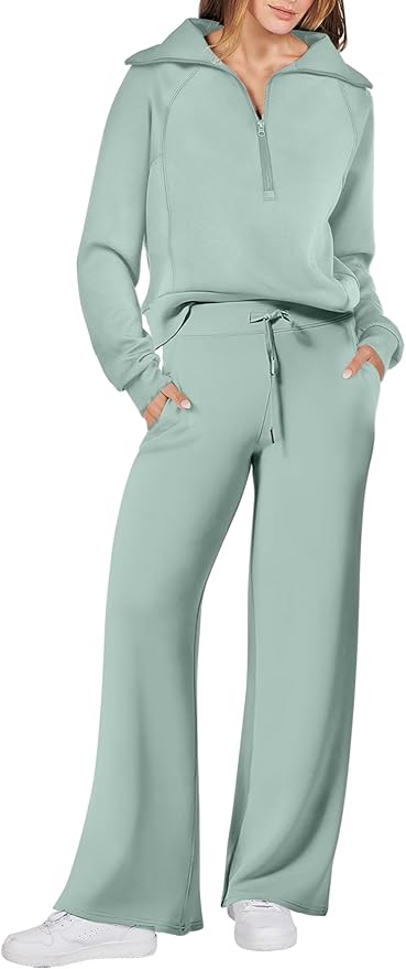 ANRABESS Women’s 2 Piece Outfits Half Zip Sweatshirt & Wide Leg Pants Airport Travel Lounge Matching Sets Sweatsuits Clothing
