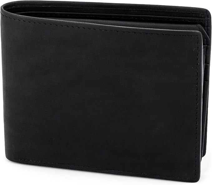 ROGUE WALLET Mens Leather RFID Blocking Wallet for Men - Genuine Top Grain Cow Leather Bifold, 12 Credit Card Slots, 2 ID Windows, Traditional Hip Pocket Billfold - Secure RFID Protection (Black)