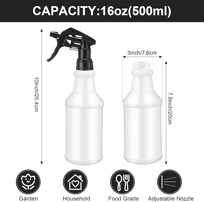 meekoo 12 Pcs 32 oz Plastic Spray Bottles Heavy Duty Spraying Leak Proof Mist Empty Water Bottle for Pets Cleaning Solutions Planting Spray Alcohol with Label Adjustable Nozzle (Black)