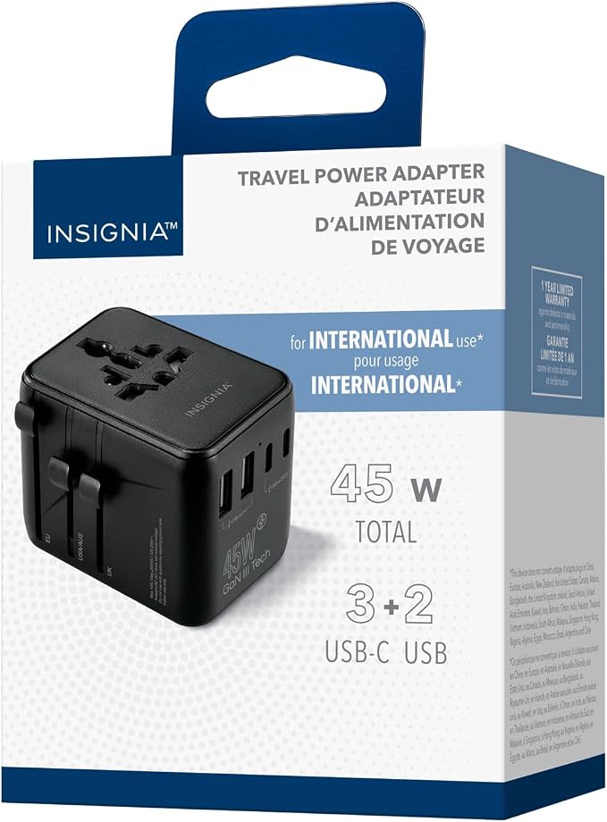Insignia All-in-One Ground Travel Adapter Converter Series with USB Ports (45W All-in-1 Travel Adapter)