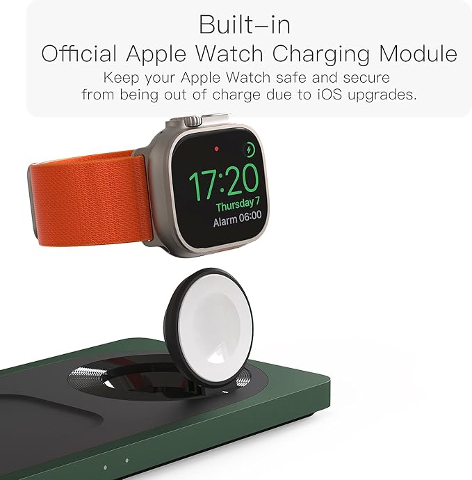 PETINO 3 in 1 Wireless Charging Station for Apple Devices with MagSafe | For iPhone 17/Air/16/15/14/13/12, AirPods & Apple Watch, Foldable Portable Aluminum Charging Stand, Adapter Included