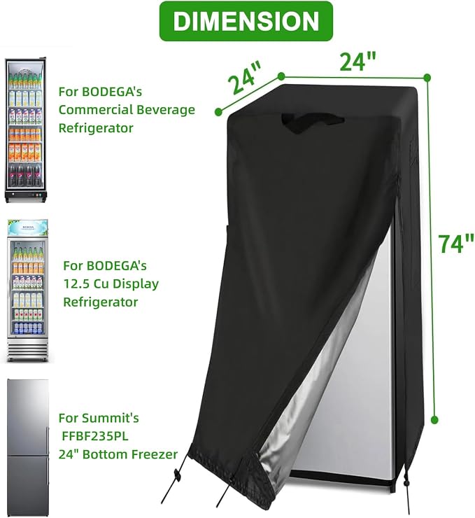 Refrigerator Cover, Waterproof&Dustproof Cover for Protecting Upright Freezers/Beverage Refrigerator-Suitable for Cold Rooms(24"W x 24"D x 74"H)