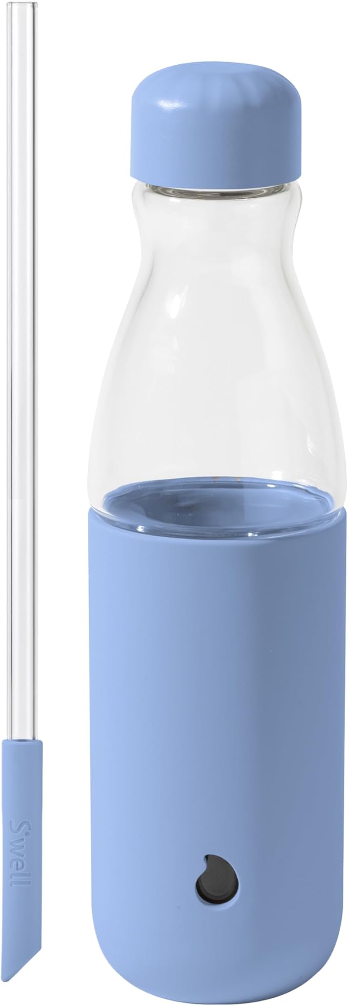 S'well Glass Original Water Bottle With Straw, 18oz, Chambray, Borosilicate Glass Bottle With Collapsible Glass Straw And Silicone Sleeve, Zero Plastic, Leakproof, BPA Free