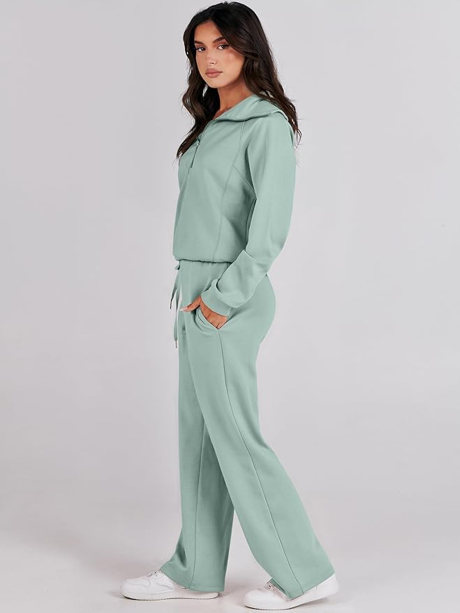 ANRABESS Women’s 2 Piece Outfits Half Zip Sweatshirt & Wide Leg Pants Airport Travel Lounge Matching Sets Sweatsuits Clothing