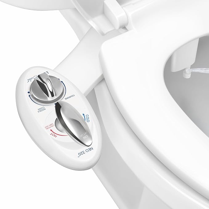 LUXE Bidet NEO 320 - Warm Water, Dual Nozzle, Self-Cleaning, Non-Electric Bidet Attachment for Toilet Seat, Adjustable Water Pressure, Rear & Feminine Wash (White)