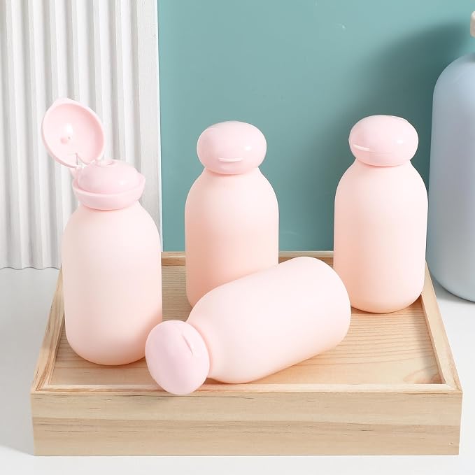 Healeved Travel Bottles 4-Pack 3.93 Inch Refillable Plastic Toiletry Containers for Shampoo Lotion Conditioner Travel Size Squeeze Bottles Portable Leak-Resistant