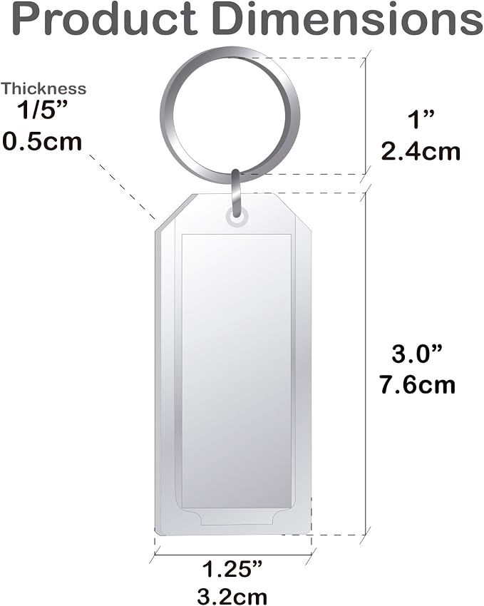 Premium Key Tag 3” Slip-Slot Plastic Heavy Duty (Clear Crystal Color) (36 Pack) (Label and Ring included) (Made in USA)