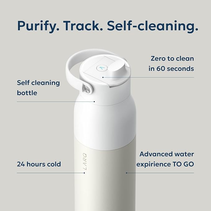 LARQ PureVis 2 Self Cleaning Water Bottle - UV Water Purifier with Filter Straw, Smart App Hydration Tracking, Insulated Stainless Steel