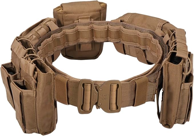 BOMTURN Battle Belt Tactical Belt with Accessories: Duty Belts Law Enforcement Combat Airsoft Police Belt with Pouches 7pcs