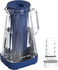 GLACIER FRESH 10 Cup Purela Glass Water Pitcher with 1 Ultrafiltration Membrane and Activated Carbon Filter, Reduces 99% Chlorine, PFOA&PFOS, Coliforms, Blue