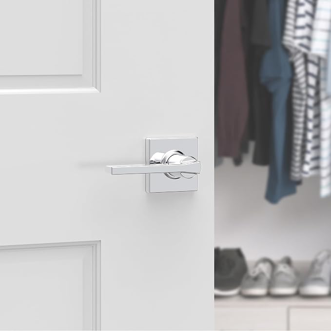 Kwikset Casey Dummy Door Handle, Single Sided Lever for Closets, French Double Doors, and Pantry, Polished Chrome Non-Turning Reversible Interior Push/Pull Lever (Pack of 2)