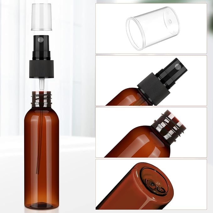Nuogo 90 Pack 4 Oz Plastic Mini Spray Bottles Reusable Travel Size Perfume Refillable Mist Sprayer Empty Bottle for Essential Oil(Amber)