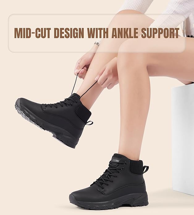 SHULOOK Non Slip Work Boots for Women Slip-Resistant Shoes Waterproof Food Service Chef Kitchen Restaurant Working Casual Comfortable Ankle Boot Outdoor Walking Booties Sneakers