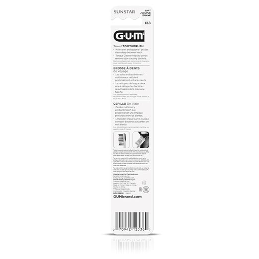 GUM Folding Travel Toothbrush - Compact Head + Tongue Cleaner - Soft Bristled Travel Toothbrushes for Adults 1ct (Pack of 6)