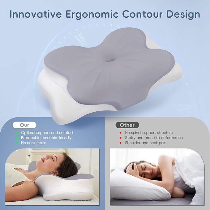 Cervical Neck Pillow, Ergonomic Memory Foam Pillows for Neck Pain Relief with Breathable Pillowcase, Adjustable Contour Neck Support Pillow for All Sleepers,Grey