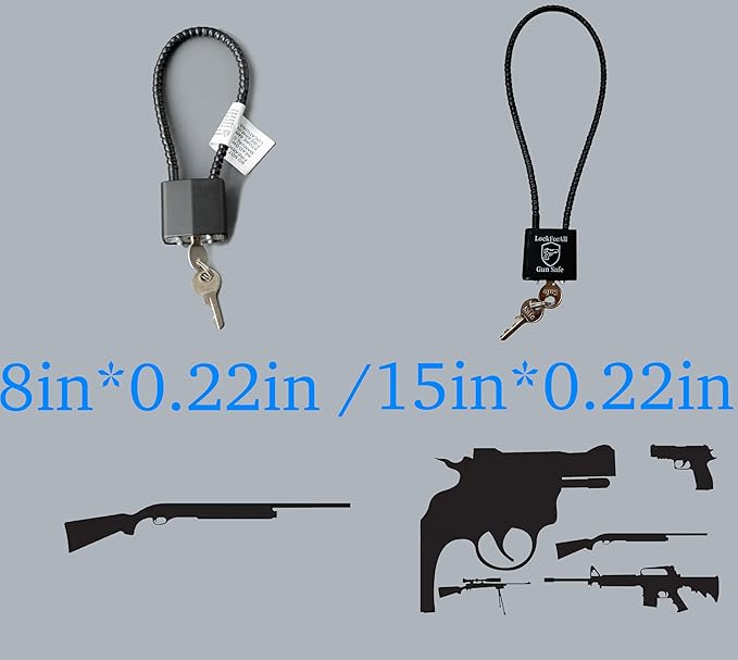 Cable Gun Locks with Keys Hunting Sports- Keyed Alike 15" Cable Gun Safe Lock CA DOJ Approved for Pistols, Handguns, Rifles, and Shotguns, Home, Storage Firearm Locking and Safety