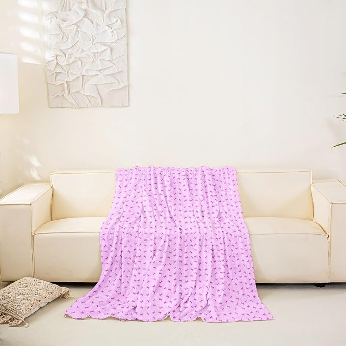 Purple Bow Couch Cushion Covers for Large Dogs Buffalo Plaid Decor Bowknot Couch Covers Geometric Lattice Sofa Cover,Abstract Grid Kawaii Bow Tie Cushion Sofa Furniture Protector for Pets,91" x 150"