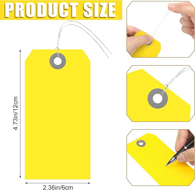 Sayglossy 1000 Pcs Blank Manila Shipping Tags with Wire 4 3/4" x 2 3/8" Bright Yellow Paper Hang Luggage Price Asset Gift Label Tags