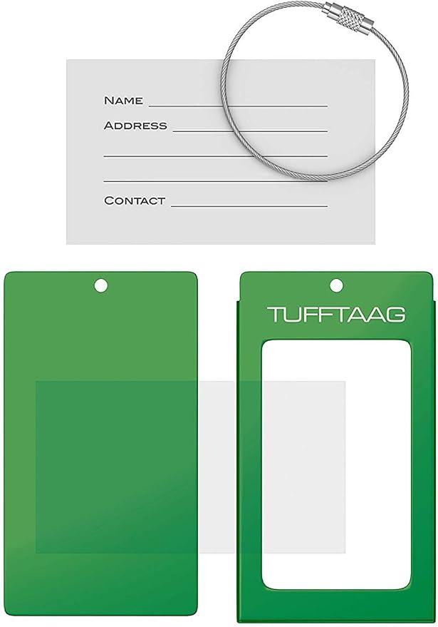 Luggage Tags Business Card Holder by TUFFTAAG - Durable Travel ID Bag Tag, Emerald, 2 Tags