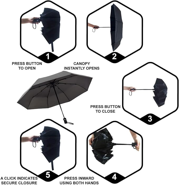 SY COMPACT Travel Umbrella - Windproof Automatic Compact Umbrella for Rain, Lightest 8-Rib, Small, Strong & Portable, Durable Grip, Fits Backpack & Car, Factory Direct (UV Available)