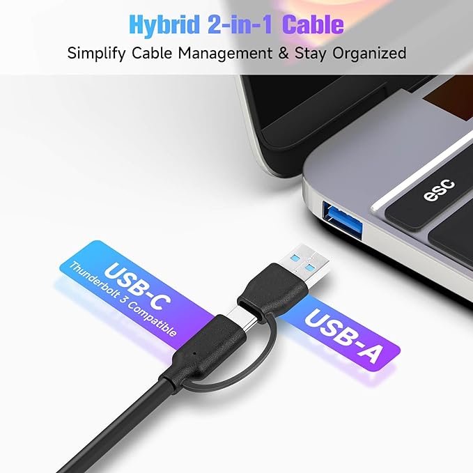 RSHTECH 10 Ports Powered USB 3.2/USB C Hub Splitter 60W with 3 x 10Gbps USB 3.2 Ports (2C + 1A),7 x USB 3.0 Ports (4C + 3A), 3.3ft Cable and Individual Touch Switches for Laptop PC