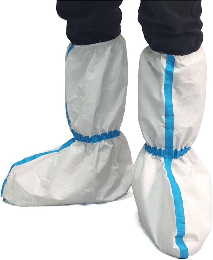 ZMDREAM Hazmat Boot and Shoe Covers 6 Pairs Disposable Knee High Booties Non-slip and Waterproof White 18 inches Tall