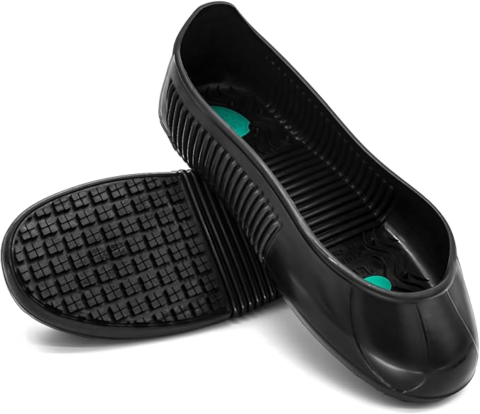 LG01 Crews Crew Guard Fuel oil Resistant (FO) Shoe Covers- CE/ASTM Anti-slip & Waterproof Rubber Overshoes for Work, Non-Slip Safety Protectors for Kitchen/Medical/Industry (Black, XL（US Men 8-9.5）)
