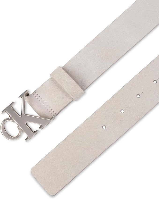 Calvin Klein Men’s CK Monogram Cut Out Buckle Belt – Casual Belt for Jeans & Everyday Wear