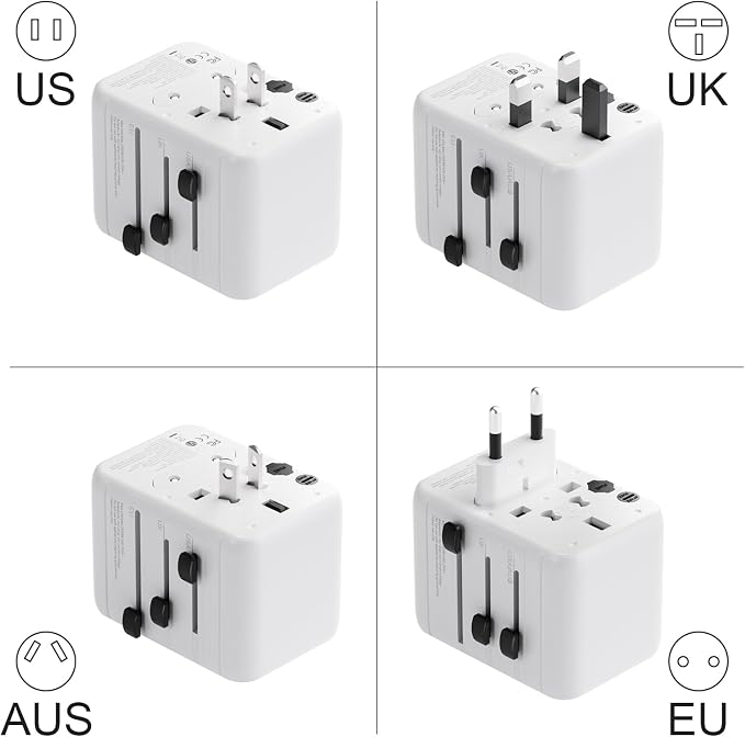 oviitech 35W Universal Travel Adapter with 5 USB Ports, International Wall Charger for for US to European EU UK AUS Worldwide Use(Type C/G/A/I) White - UL Certified.