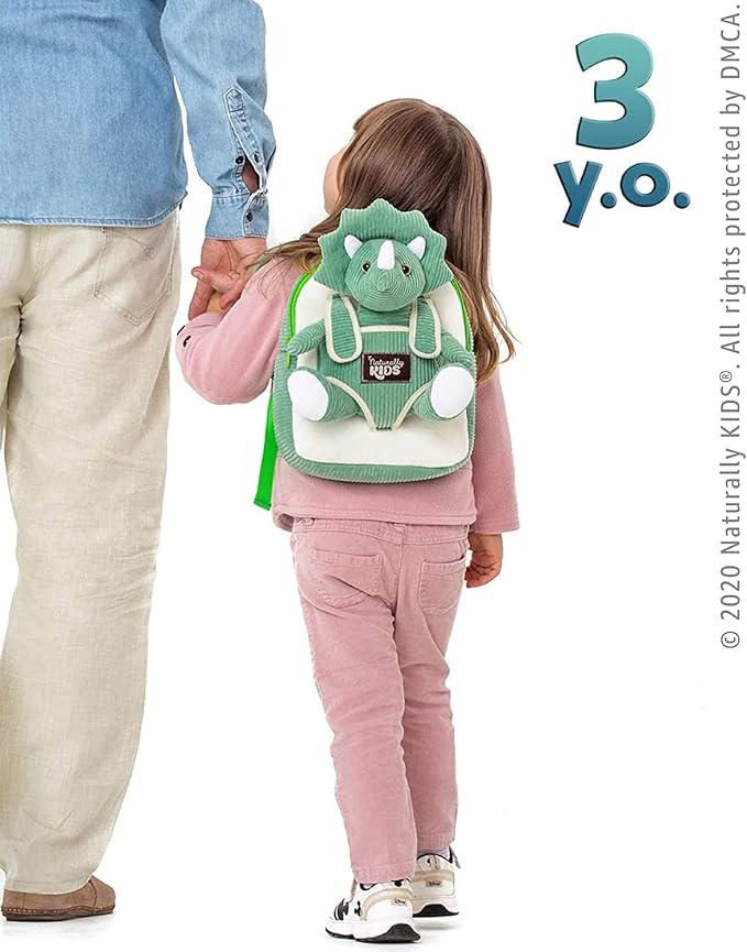Green Triceratops Plush Stuffed Animal, Dinosaur Gifts for Kids 3-5, Dinosaur Backpack, Toddler Backpack for Boys, Girl