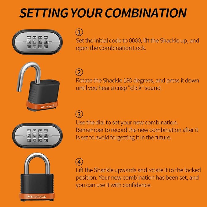 WULALACK 4 Digit Heavy Duty Combination Lock, Weatherproof Combo Padlock for Outdoor Use – Suitable for Sheds, Fences, Gates, Hasps & Storage Units，6 Pack (Matte Black)
