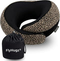 FlyHugz® Neck Travel Pillow Memory Foam Neck Pillow for Comfort on Airplane Compact and Ergonomic Design for Travel, Car Rides, and Home Use Ideal for Adults and Kids. (Leopard Print)