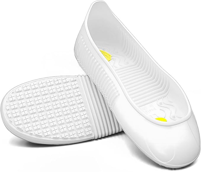LG01 Crews Crew Guard Fuel oil Resistant (FO) Shoe Covers- CE/ASTM Anti-slip & Waterproof Rubber Overshoes for Work, Non-Slip Safety Protectors for Kitchen/Medical/Industry (White, S(US Women 3-5）)
