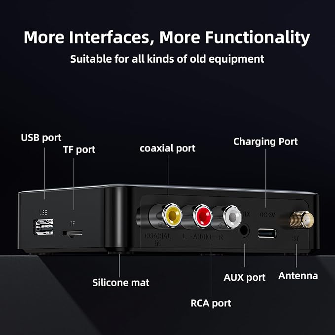 5.1 Bluetooth Audio Receiver Transmitter for Stereo/Speaker/Wired Speaker/Home Music Streaming Stereo Audio Adapter, Supports 3.5mm AUX, RCA, Coaxial, 6.5mm Microphone, USB, TF Card Playback