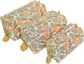 Saffron Marigold Quilted Makeup Bag Set of 3, Hand Block Printed Cotton Cosmetic Bags for Women, Waterproof Lined Travel Toiletry Bag, Coquette Aesthetic, Handmade Gift, Pineapple Grove