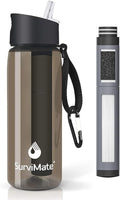 Survimate 5-Stage 0.01μm Ultra-Filtration Filtered Water Bottle, BPA-Free Material, NSF/ANSI 42 Certified, Portable Water Filter Bottle for Survival, Camping, Hiking, and Emergency Use