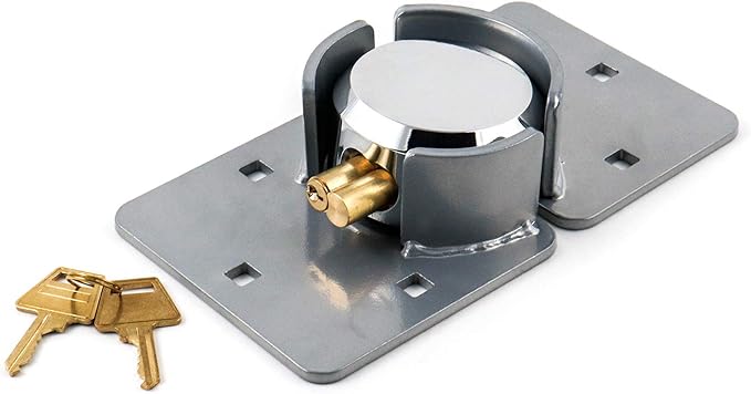 QWORK Heavy Duty Puck Lock and Hasp, High Security Steel Hidden Shackle Keyed Alike Padlocks with 2 Pcs Keys for Trucks, Gates, Vans and Vending Machines