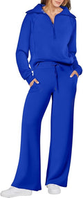 ANRABESS Women’s 2 Piece Outfits Half Zip Sweatshirt & Wide Leg Pants Airport Travel Lounge Matching Sets Sweatsuits Clothing