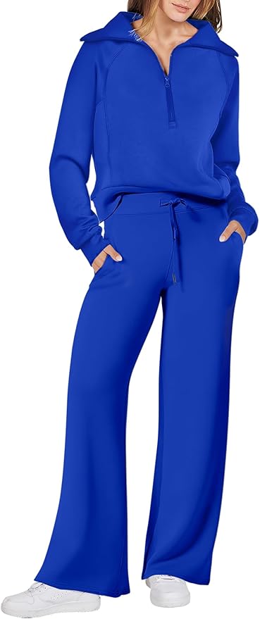 ANRABESS Women’s 2 Piece Outfits Half Zip Sweatshirt & Wide Leg Pants Airport Travel Lounge Matching Sets Sweatsuits Clothing