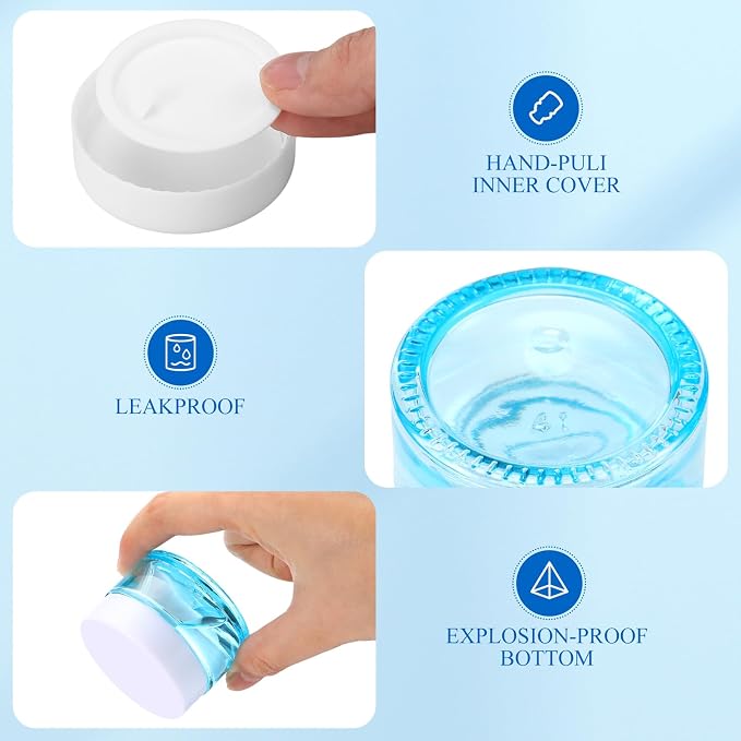 Domensi 60 Pcs 1oz Glass Jars with Lids Bulk Small Glass Salve Tins Cream Container Cosmetic Jars for Travel Balm with Inner Liners for Sample Cream (Light Blue,White Lids,Plastic Lid)