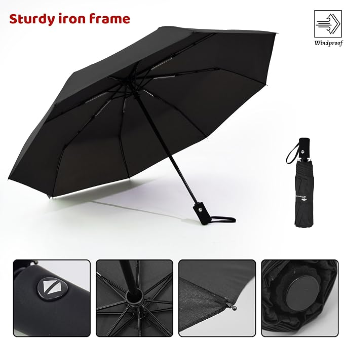 SY COMPACT Travel Umbrella - Windproof Automatic Compact Umbrella for Rain, Lightest 8-Rib, Small, Strong & Portable, Durable Grip, Fits Backpack & Car, Factory Direct (UV Available)