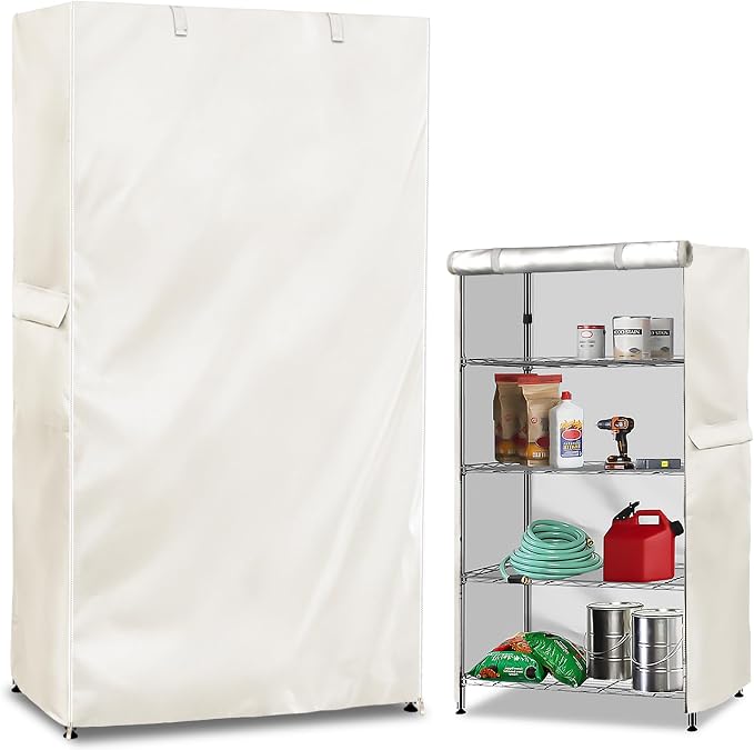 Storage Shelf Cover,Outdoor Heavy Duty 600D 36''W x 18''D x 72''H Dustproof Waterproof Shelf Covers for Wire Shelving,Storage Rack Cover with Zipper,White