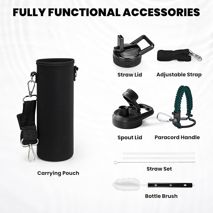 RAYMYLO Insulated Water Bottle 20 oz, Triple Wall Vacuum Stainless Steel (Cold for 24Hrs, Hot for 12Hrs), Leak Proof & Non-BPA, Modern Water Bottle Jug for School with Straw Spout Lids
