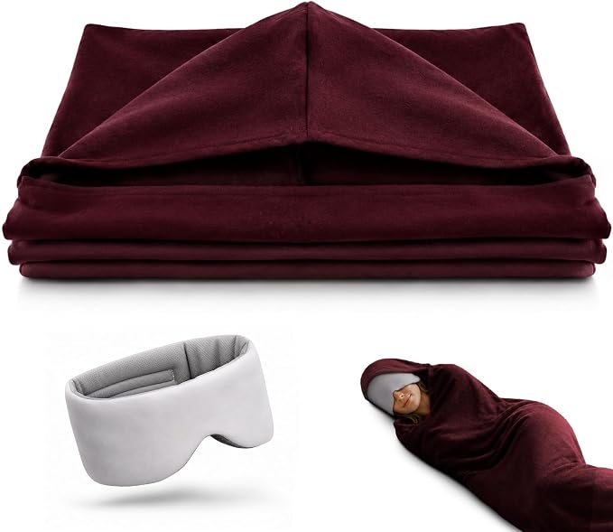 Sleep Pod Set for Deep Sleep - Wearable Sleeping Bag with Soft Weighted Warm Fabric & Premium Eye Mask, Cozy Slumber Wrap for Home Lounging, Camping & Long Travel, Restful Sleep Companion Combo