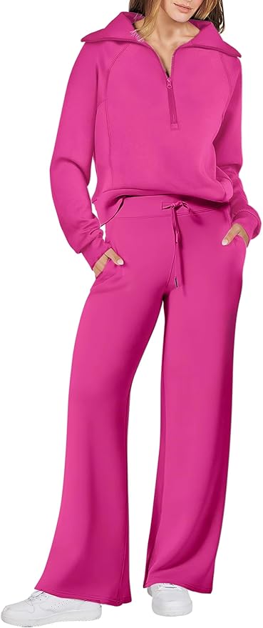 ANRABESS Women’s 2 Piece Outfits Half Zip Sweatshirt & Wide Leg Pants Airport Travel Lounge Matching Sets Sweatsuits Clothing